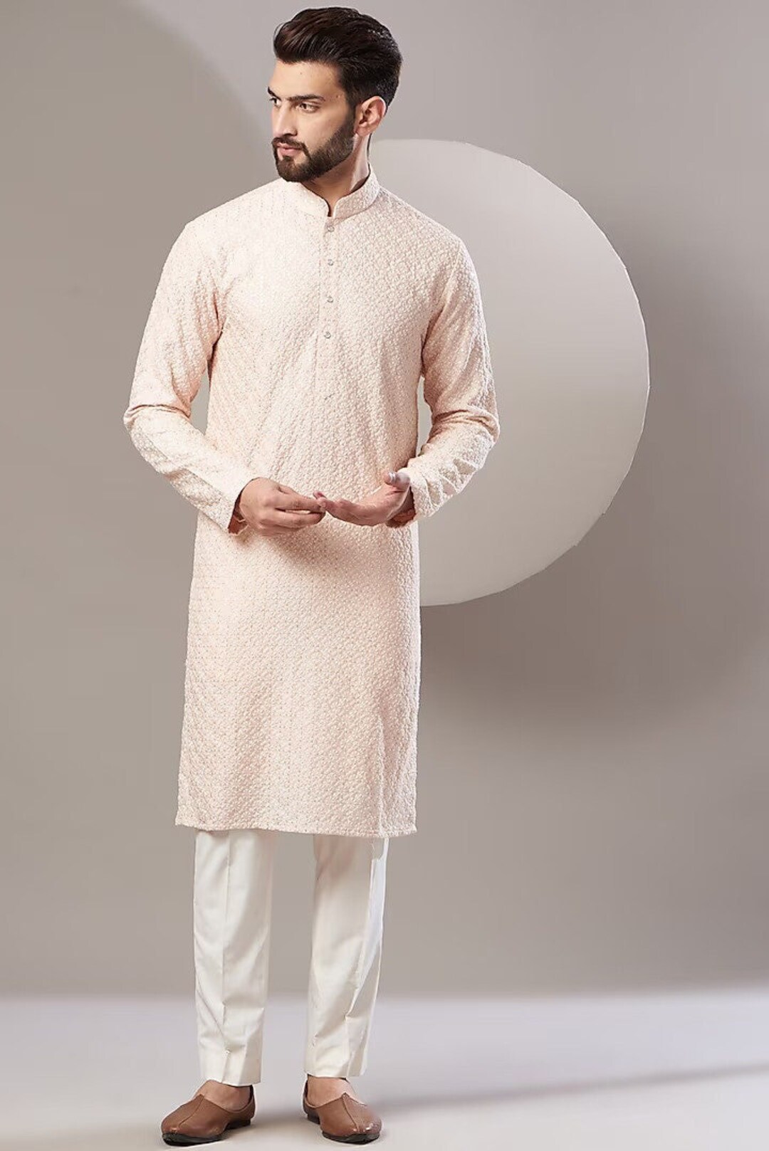 Basic Costom For Men Handmade Dola Silk Embroidery Costom Fit Mens Kurta Pajama Set for ...