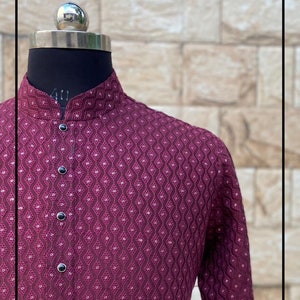 Ensemble de pyjama Chikankari Kurta pour homme : tenue de mariage indienne