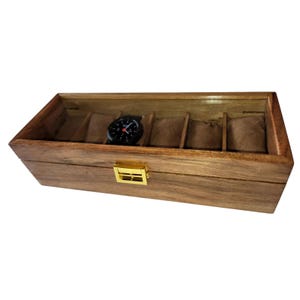 Handmade Acacia Wood Watch Box: Glass Top Display Case with Metal Lock