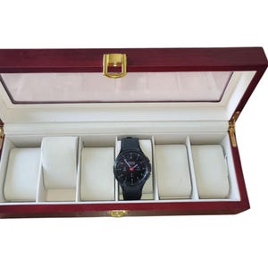 Handmade Acacia Wood Watch Box with Glass Top & Metal Lock