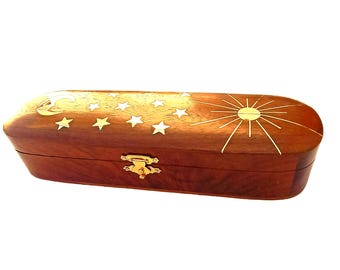WOODEN PEN  Box Handmade Sisaam solid wood with brass inlay worked stationery Storage case