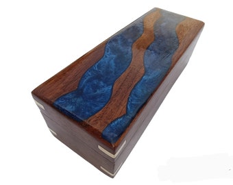 Handcrafted Rosewood Pencil Box: Epoxy Resin Inlay, Office Desk Organizer