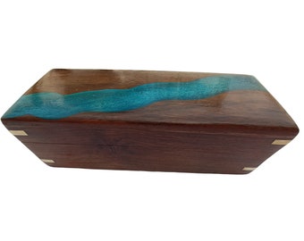 Epoxy Resin Wooden Box: Handmade Keepsake, Office Stationery Organizer