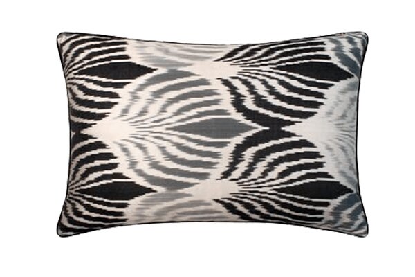 Coussin Double Soie Ikat - 40x60 Design Végétal Gris