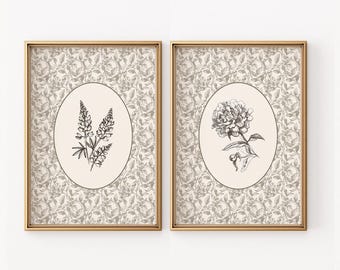 Vintage Blumen Kunstdruck Set | Nancy Meyers Herbst Dekor (Digitaldruck)