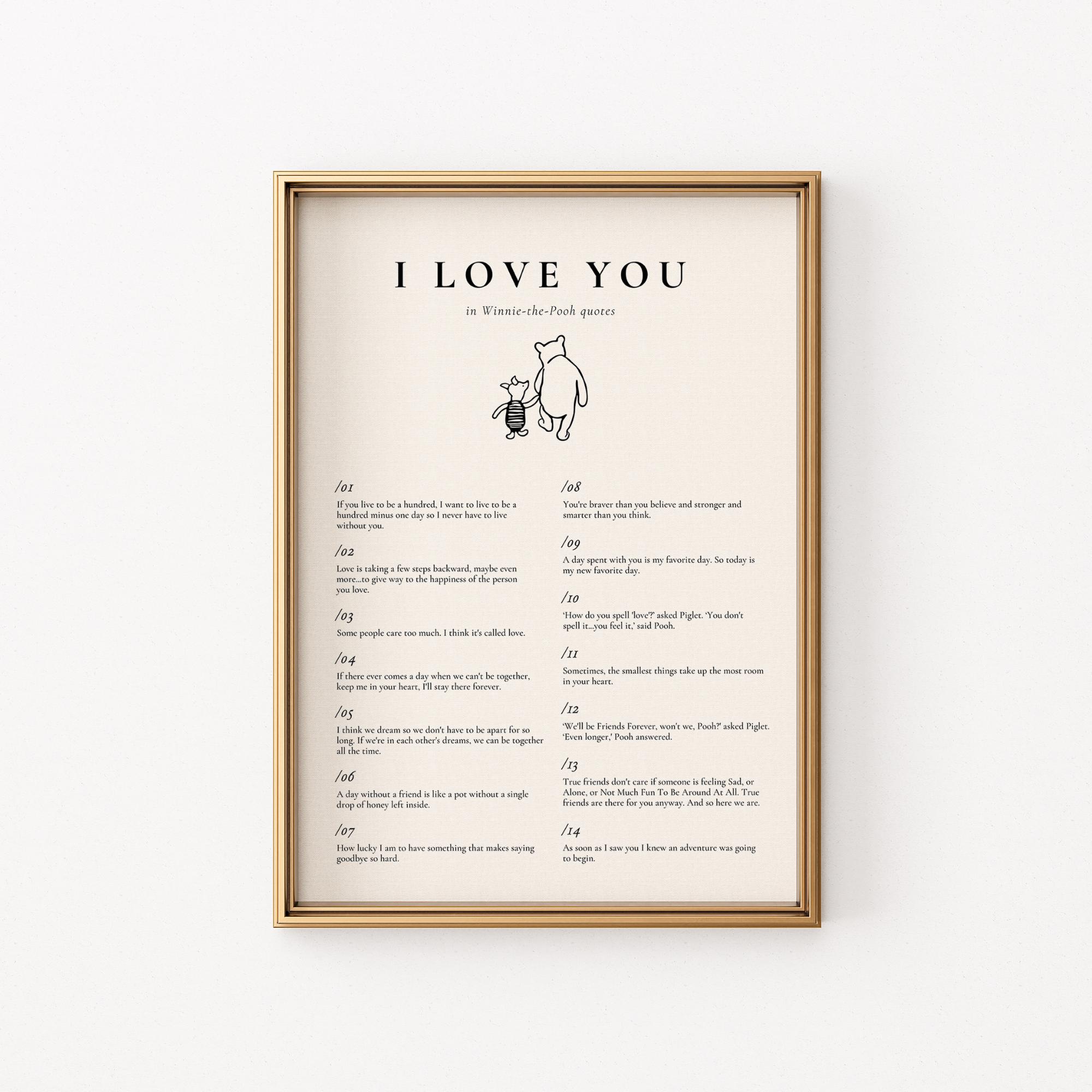 Winnie the Pooh Love Quote Wall Art – Digital Nursery Print, Classic Storybook Illustration, Vintage-Style Baby Room Decor