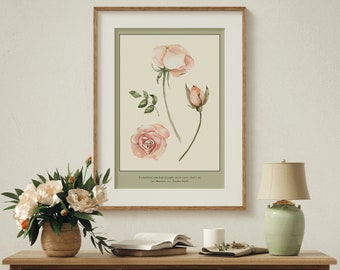 Maroon Vintage Floral Print | Cottagecore Wall Art | Digital Lyric Poster | Girly Gift | Dorm Art