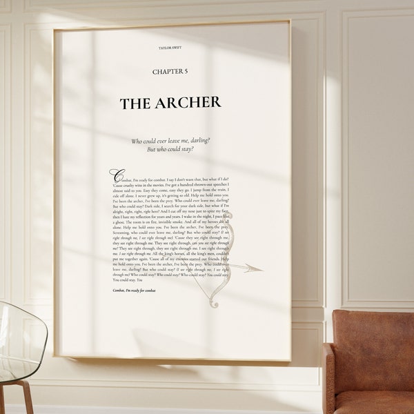 The Archer Taylor Swift Digital Lyric Poster | Girly Gift | Fast Gift | Printable Poster | Minimalist Art | Dorm Art Chapter Book Lyric Art
