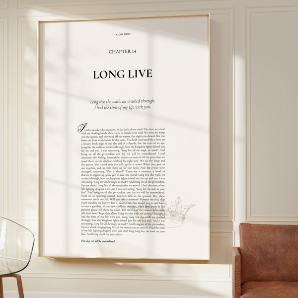 Long Live Digital Lyric Poster | Girly Gift | Fast Gift | Printable Poster | Minimalist Art | Dorm Art Chapter Book Lyric Art