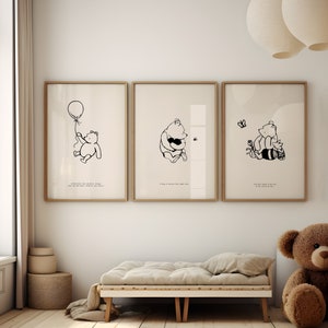 Impresiones de citas de Winnie the Pooh / Winnie the Pooh imprimible / Decoración de la guardería / Arte de la pared de la guardería / Nuevo regalo para bebés / Conjunto de impresión de la guardería de tres
