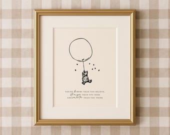Winnie Puuh Vintage Ballon Zitat Druck | Braver than you believe Pooh Kinderzimmer Dekoration (Digitaler Download)