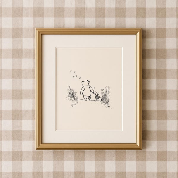 Winnie the Pooh Vintage Print | Classic Pooh & Piglet Friends Nursery Decor (Digital Download)