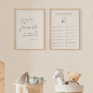 Winnie the Pooh Love Quote Wall Art Set of Two – Digital Nursery Print, Classic Storybook Illustration, Vintage-Style Baby Room Decor