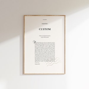 Custom Song Lyric Poster Chapter Book Style | Custom Lyric Digital Wall Art | Girly Gift | Fast Gift | Cottagecore | Book Art