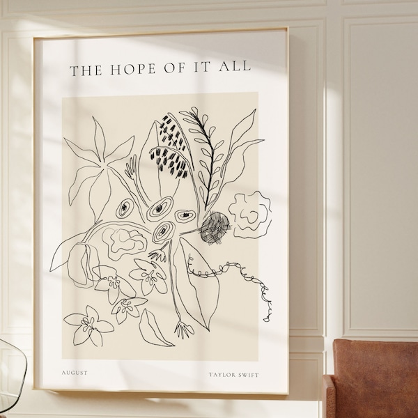 August 'Hope' Lyrics | Digital Lyric Poster | Girly Gift | Fast Gift | Printable Poster | Minimalist Art | Dorm Art
