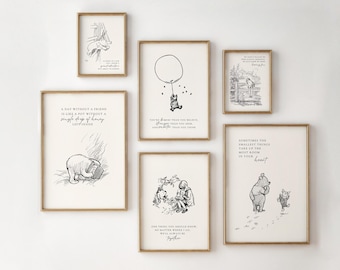 Winnie Puuh Vintage Print Set 6 | Classic Pooh Kinderzimmer Deko (Digitaler Download)