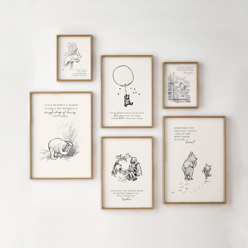 Winnie the Pooh Vintage Quote Print Set 6 | Classic Pooh Nursery Decor ...