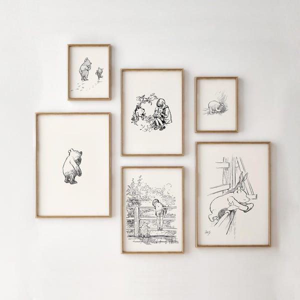 Winnie the Pooh Vintage Print Set 6 | Classic Pooh Nursery Decor (Digital Download)