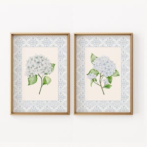 Blue Hydrangea 2-Set Digital Print | Nancy Meyers Inspired, Chinoiserie Wall Art, Hydrangea Print, Grandmillenial Art, Hydrangea Painting