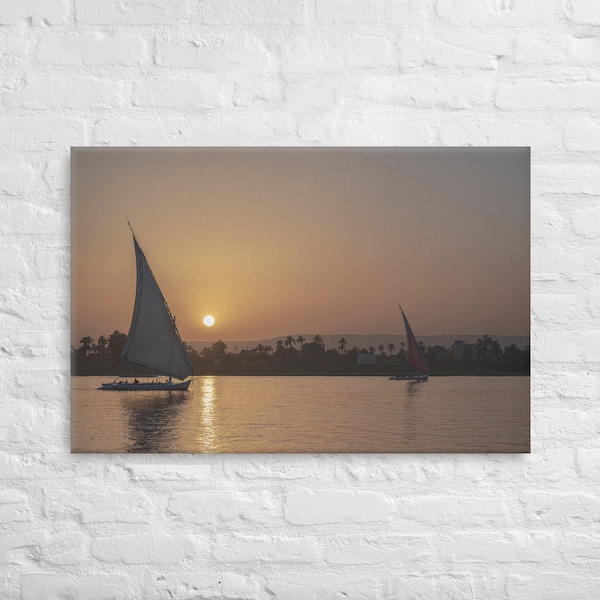 Felouques au coucher du soleil - Egypte Art Mur Paysage Toile Photographie Imprimer Décoration
