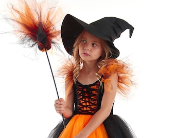 Halloween Witch Costume for Kids with Broom and the Hat. Sabrina the Witch Dress for Girls.