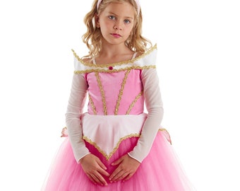 Sleeping Beauty Princess Aurora Dress, Sleeping Beauty Costume for Girls, Kids Birthday Party Gown, Tutu Dress