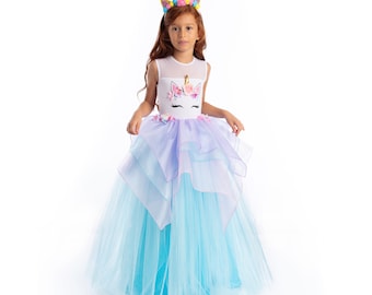 Turquoise Unicorn Dress with Organza Layers, Birthday Unicorn Costume, Active Costume Designed for Christmas and Special Occasions