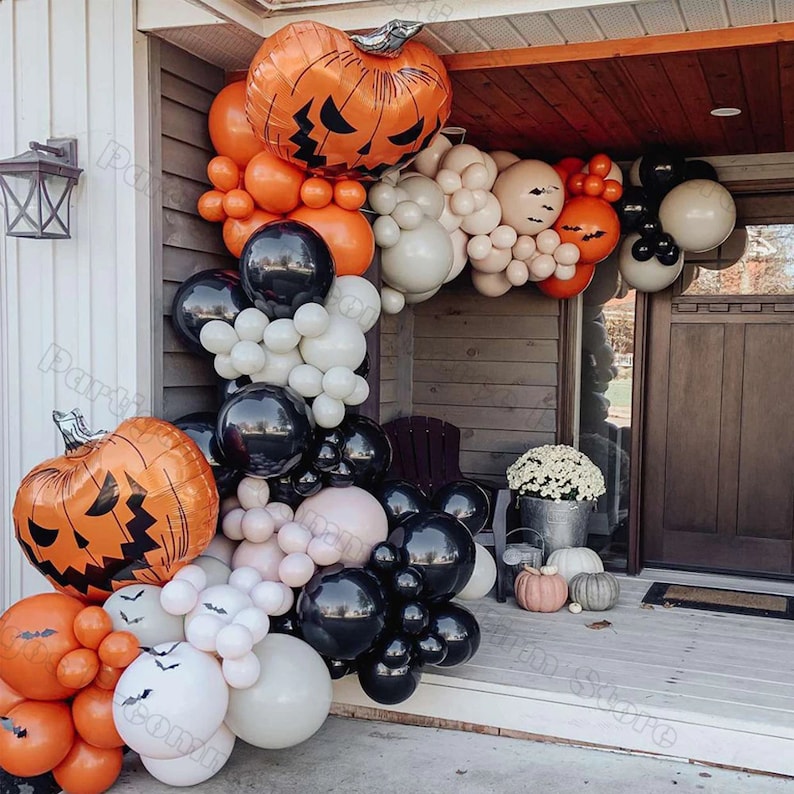 148pcs Halloween Large Pumpkin Balloon Garland Black Orange image 1