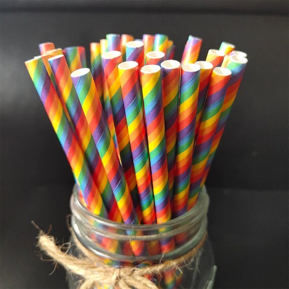 100PCS Biodegradable Paper Drinking Straws Striped Birthday Party Wedding Decor* 