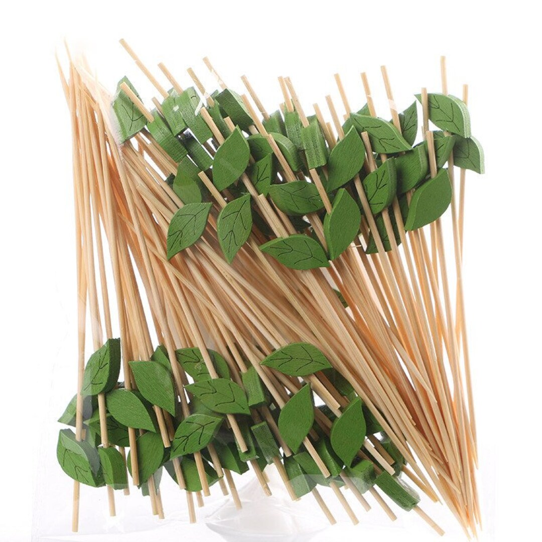 100PCS Green Leaf Fruit Toothpicks/ 12cm Bamboo Cocktail Etsy