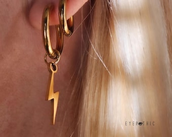 Lightning Bolt Charm Gold Hoop Earrings Detachable Charms Custom Thunderbolt Jewellery Box Gift Create Your own Custom Jewellery For Her