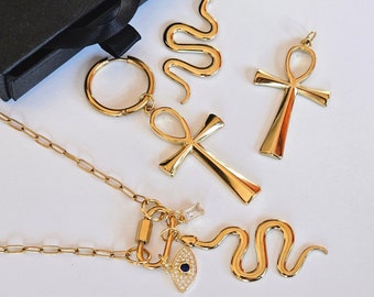 Large Snake Charm Earring Set Large Ankh Charm Earrings Protection Jewellery Gift Jewellery Box Good Luck Gift Charms For Carabiner Necklace