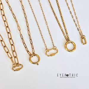 Gold Carabiner Clip Necklace: Custom Charm Paperclip Chain