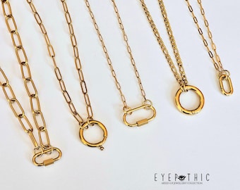 Custom Gold Carabiner Clip Necklace Paperclip Chain Charm Jewelry Build your own Necklace Carabiner Charm Necklace