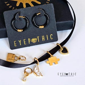 Raven Black Hoop Earrings: 18K Gold Plated Stainless Steel