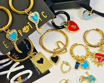 Joyería personalizada Dijes de corazón Dijes chapados en oro de 18 quilates para pendientes Dijes combinados y combinados Dijes para collar con mosquetón Regalo de pendiente personalizado