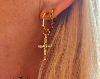 Cross Earrings Crystal Cross Drop Hoop Earrings Detachable Gold Cross Charm Box Set Create Your own Jewellery Gothic Jewellery Gift For Her