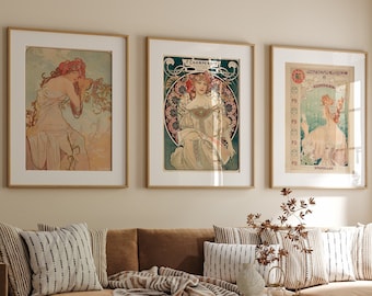 Alphonse Maria Mucha Conjunto de 3 impresiones - Art Nouveau Wall Art - Gallery Wall Set - DIGITAL PRINT Wall Art