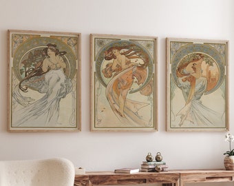 Set Of 3 Alphonse Mucha Print - Art Nouveau Wall Art - INSTANT DOWNLOAD