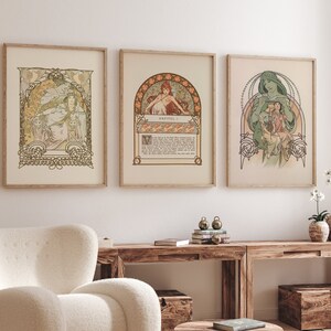 Alphonse Mucha Set Of 3 Print - Art Nouveau Wall Art- Digital Print - Printable Wall Art - Gallery Wall Set - Neutral Wall Art