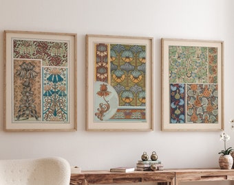 Conjunto de 3 impresiones Art Nouveau - Impresión mínima - Arte de pared botánico - Arte de pared de impresión digital