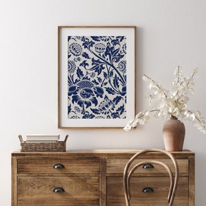 William Morris Druck, Jugendstil-Wandkunst, Blumen-Weiß- und Blaudruck, DIGITALER DOWNLOAD