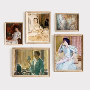 Gallery Wall Set - Victorian Woman Altered Antique Portrait Art - Antique Bridgerton Woman Painting | Printable DIGITAL PRINT Wall Art