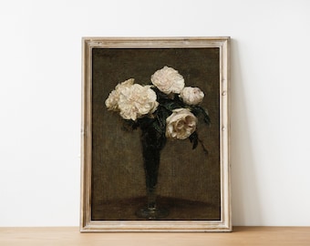 Dark Floral Wall Art | Moody Flower Painting Print | Dark Academia Decor | Vintage Oil Painting | PRINTABLEArt | Antique Wall Art