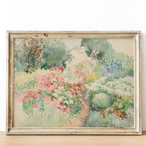 Vintage French Country Cottage Flower Garden Painting | French Antique Oil Painting | Farmhouse Painting | DIGITAL PRINT Wall Art