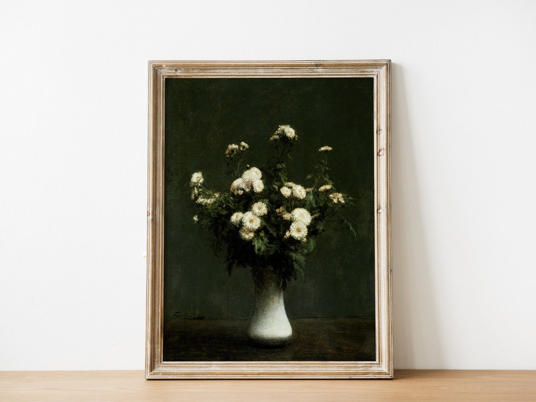 Moody Flower Print | Dark Still Life Painting | Antique Rose Painting ...