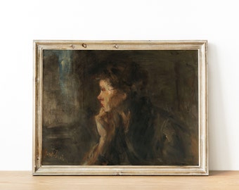 Dark Portrait Oil Painting of a Woman | Vintage French Wall Art Digital I PRINTABLE Wall art