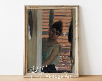 Vintage Woman Against A Blind - Portrait Painting PRINTABLE Wall Art