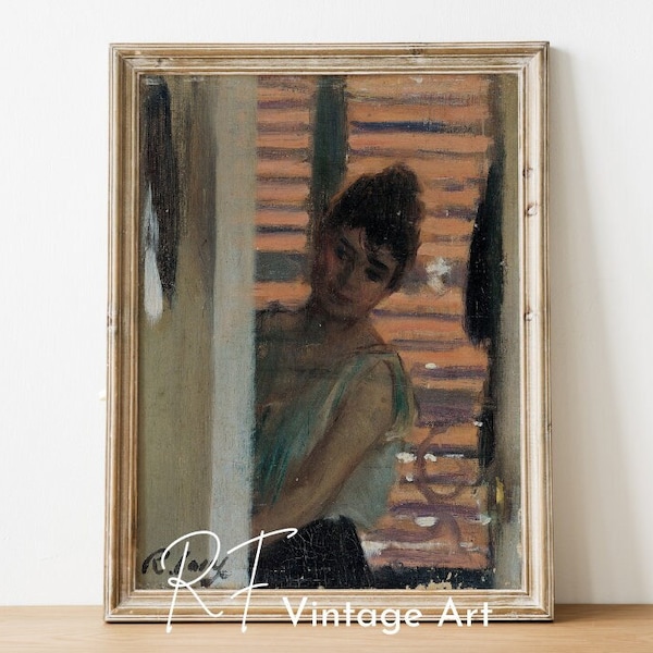 Vintage Woman Against A Blind - Portrait Painting PRINTABLE Wall Art