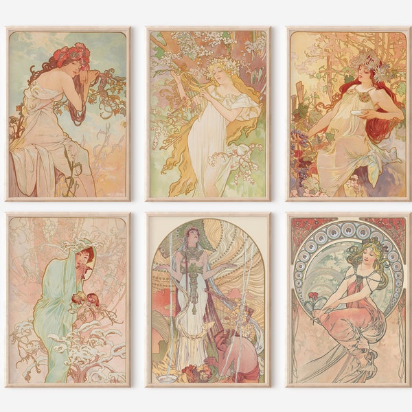 Art Nouveau Wall Art - Alphonse Mucha Set Of 6 - Art Nouveau Print - Gallery Wall Set - INSTANT DOWNLOAD